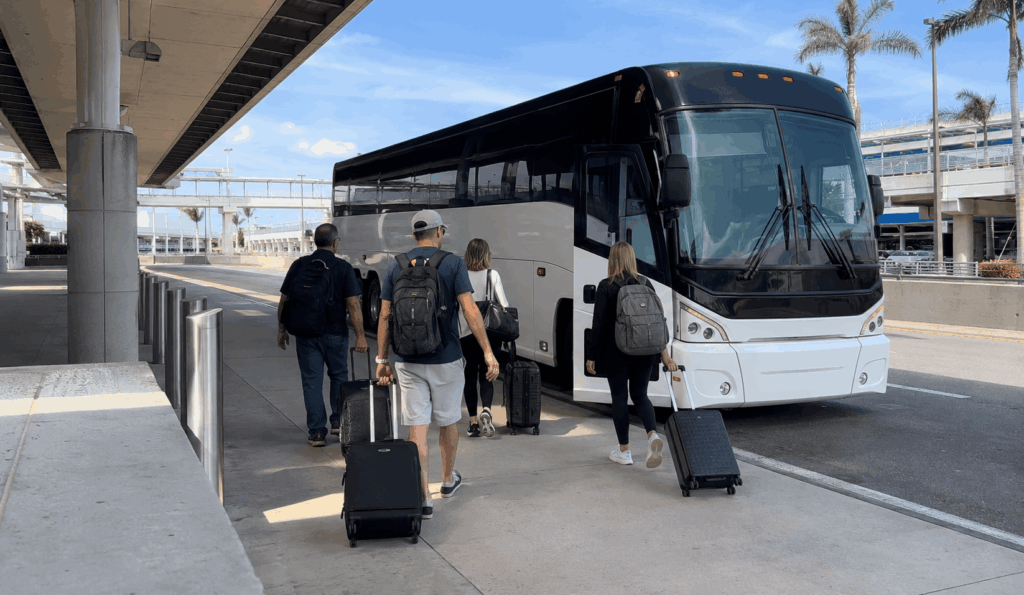 charter bus waiting at orlando international airport for a group shuttle to jacksonville