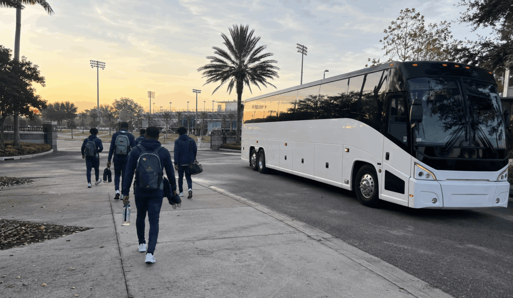 charter bus dropping off athletes near hodges stadium on the university of north florida campus in jacksonville